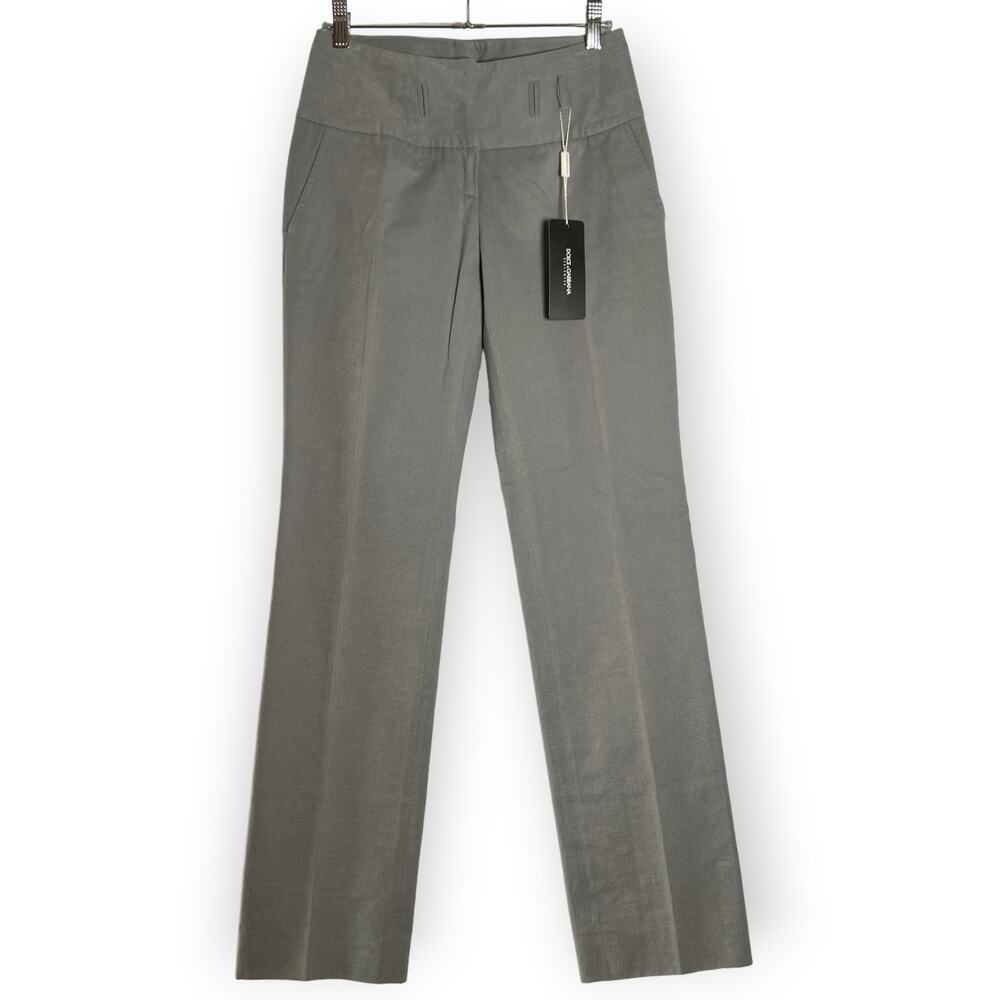 NEW Dolce Gabbana Cotton Trouser 38 US 4 Tall Gray Straight Leg Pants Italy